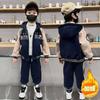Roupa Infantil Ternos para Meninos Forrado com Lã Inverno 2025 Novo Médio e Grande Jaquetas Espessas para Crianças Calças Casuais Roupa de Inverno para Meninos