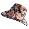 Chapéu de Sol Floral Dupla Face Estilo Japonês para Mulheres, Chapéu Bucket de Verão com Aba Larga para Cobrir o Rosto, Chapéu de Sol UV com Proteção Solar