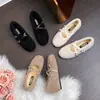 Sapatos Mary Jane de Pelo com Aumento Interno de Altura para Mulheres, Roupa Externa de Outono e Inverno, Novos Sapatos Versáteis de Feijão com Solado Macio para Gestantes, Sapatos de Cano Baixo de Algodão com Forro de Lã
