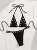 2026 nuevo ins nicho francés europeo y americano sexy anillo de metal deseo puro cuello halter chica retro traje de baño bikini