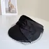 Malla Grande Lazo Moda Top Vacío para Mujer Estilo Coreano Versátil Transpirable Sombrilla Sombrero de Paja Vacaciones Protección Solar Sombrero de Sol Moderno
