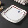 Plato de melamina, plato frío cuadrado de plástico tipo porcelana, plato de comida rápida, plato para saltear en restaurantes, plato de arroz cubierto comercial