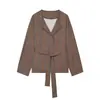 Comercio Exterior Transfronterizo Moda de Verano Nueva para Mujer Estilo Europeo y Americano Moda de Lino Cinturón Blazer Rayado Conjunto de Pantalones Casuales