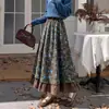 Falda Plisada Floral Vintage Estilo Francés para Mujer, Colección Otoño 2026, Cintura Alta Elástica, Cubre Cadera, Adelgazante, Falda de Campana Amplia