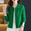 Cardigã de Tricô com Zíper e Gola 2026 Outono Feminino Solto Elegante Suéter de Tricô com Trançado Novo Top Feminino