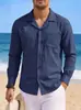 2026 Comercio Exterior Otoño Nueva Ropa de Hombre 7 Colores Lino Manga Larga Holgada Sudadera Camisa de Manga Larga Lisa Hombre Tallas Grandes