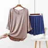Algodón Transpirable Holgado Casual Ropa de Casa Verano Delgado Talla Grande Mangas de Murciélago Holgadas para Mujer Cuello en V Shorts Conjunto de Dos Piezas