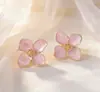 Pendientes de Flor de Hibisco con Goteo de Aceite de Moda de Lujo Ligero Estilo Francés, Pendientes Exquisitos Versátiles de Flor de Cuatro Hojas de Alta Calidad para Mujer