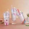 Taza con Popote de Dibujos Animados Pony Polly Unicornio Doble Capa Engrosada Resistente a Caídas de Plástico Taza de Agua de Verano de Alto Valor para Café