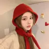 Gorro Balaclava para Mujer, Otoño e Invierno, Protección Cálida para los Oídos, Calentador de Cuello de Felpa, Gorro de Lana Tejido Antifrío Integrado para Ciclismo