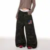 Calça Jogger Camuflada Estilo Retrô Americano com Estampa Digital Desgastada Street Style Larga Casual Baggy Calças de Cintura Alta para Dança Jazz