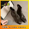 2026 Botines Retro de Punta Cuadrada Estilo Nuevo con Cremallera Lateral, Botines Cortos para Mujer, Calzado de Exterior Otoño e Invierno, Botines de Tobillo con Tacón Grueso, Botas Martin