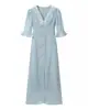 Vestido Casual Feminino Transfronteiriço 2026 Estilo Europeu e Americano Moda Renda Patchwork Decote V Manga Curta Estampado Feminino C93297