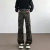 Pantalones de trabajo vaqueros camuflados multibolsillos estilo retro americano transfronterizos para hombre, corte limpio, ligeramente acampanados, adelgazantes, pantalones casuales, venta al por mayor