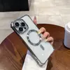 Funda Transparente Galvanizada para Teléfono Móvil Apple 17Pro iPhone 16 Airbag en las Cuatro Esquinas 15 Succión Magnética Anticaída 14 con Película para Lente 3