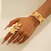 Diseño Metálico Geométrico Calado Pulsera Abierta y Juego de Anillos, Joyería de Estilo Punk Retro de Moda Transfronteriza para Mujeres
