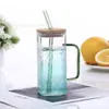 Taza de Agua Ins de Vidrio con Pajilla para Mujer, Vaso de Vidrio Plano Resistente a Altas Temperaturas con Asa, Cuadrado para el Hogar de Alto Borosilicato