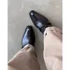Primer encuentro: Moda de nicho, botas de mezclilla adelgazantes, botines con hebilla de cinturón retro, botas de montar de tacón grueso simples para mujer