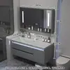 Gabinete de baño con lavabo integrado de piedra chapado en oro de lujo ligero estilo italiano, juego de tocador para baño