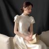 Vestido de Manga Abullonada Gama Alta Exquisito para la Hora del Té Estilo Francés Chanel Hermoso Retro Ajustado Ajustado Verano para Mujer Vestido Largo