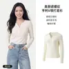 Hermoso Top Térmico Henley de Lana Merino con Cuello en V para Mujer Ropa Interior Estilo Coreano Nuevo 2026 Camiseta de Manga Larga Ribeteada con Temperamento para Mujer