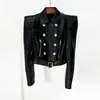 En Stock Otoño Temprano 2026 Nueva Moda Europea y Americana Personalidad Celebridad Hombros Acolchados Doble Pecho Corta Biker Chaqueta de Cuero
