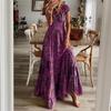 Vestido Longo Estilo Vintage Europeu e Americano Plus Size Venda Quente Comércio Exterior com Cintura Marcada Estampa Floral e Barra Flare