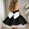 Vestido sem alças para meninas estilo europeu e americano, novo vestido de tule de cetim para desfile infantil, festa, princesa, fábrica de vestidos no atacado