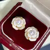 Pendientes de Plata 925 de Venta Caliente en Otoño con Perlas Blancas Naturales de Agua Dulce, Diseño de Camelia, Vintage de Alta Gama Elegante Lujo Ligero para Mujeres