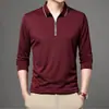 Camiseta Masculina Gola Lapela com Meio Zíper Manga Longa em Algodão Mercerizado Suéter Casual para Primavera e Outono Pessoas de Meia-Idade e Jovens Camiseta Base Fina