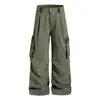 Pantalones de trabajo OREETA estilo retro americano verde militar para hombres y mujeres, pantalones casuales de pierna ancha con retazos de camuflaje, pantalones largos hasta el suelo