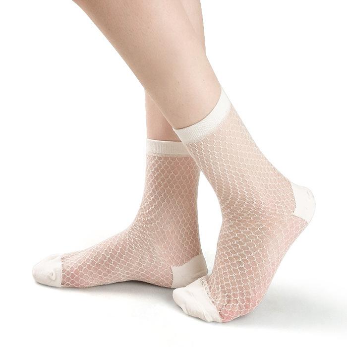 玻璃丝网格短袜-白色