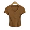 Camiseta elegante y ajustada con cintura de espiga de pescado europea para mujer, nueva moda de primavera y otoño, estilo occidental, cuello redondo, camisa base.