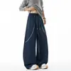 Estilo novo de 2026, calça casual masculina de perna larga, caimento solto, desconstruída, estilo americano, com bainha curva e tamanho grande