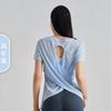 Camiseta Deportiva de Manga Corta Transpirable de Hilo de Bambú para Yoga con Diseño de Escote de Gota de Agua, Bonita Espalda, Top Deportivo para Mujer, Ropa de Yoga, Cuello Redondo, Verano