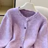Suéter de Punto Mixto de Color Estilo Suave Otoño e Invierno para Mujer Dobladillo Ondulado Holgado y Adelgazante Top de Punto Versátil Cuello Redondo Abierto