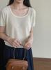 Top de cuello U estilo coreano Taogawa para mujer, de seda helada, holgado, de lino tejido de manga corta, XS10008