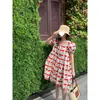 [Em Estoque] Vestido Ms Summer Estilo Francês com Mangas Bufantes e Decote Quadrado Vestido de Mermaid Bordado Vestido Cereja Primeiro Amor