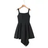 9872-26 Vestido de Primavera Estilo Francés Ajustado de Talla Grande con Escote en U Pronunciado, Corte en la Espalda con Cordones y Falda Línea A que Ceñe la Cintura