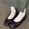 Zapatos tipo beanie estilo francés de suela blanda para mujer, tipo slip-on de ballet con lazo, zapatos planos poco profundos de punta cuadrada para mujer, vintage