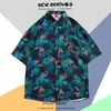 Camisa Floral Tailandesa de Playa para Hombre de Manga Corta Ins Guapo Verano Estilo Hong Kong Retro Hawaiana Seda de Hielo Camisa de Playa Moderna