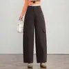 Calças largas de bolso grande feitas sob medida para mulheres, cintura alta com design segmentado, calças retas soltas e com caimento para o outono, estilo nicho