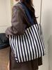 Novo estilo de bolsa de lona listrada, grande capacidade, bolsa de ombro da moda, bolsa feminina para estudantes, bolsa de compras, bolsa retrô portátil com axila