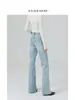 Jeans Vintage/Azul Claro de Perna Reta Micro Flare para Mulheres, Calça de Cintura Alta Slim Fit Comprimento Total, Novo Modelo Primavera 2026