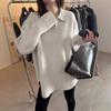 Moda Europea de Otoño e Invierno Casual Color Sólido Solapa con Cremallera Suelto Suave Suéter de Punto Top con Chaqueta
