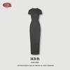 Seja Vestido Feminino Verão 2025 Estilo Europeu e Americano Lavado Vintage Manga Curta Vestido Longo Slim Fit Bodycon Vestido Emagrecedor com Fenda para Mulheres