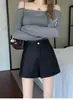 Pantalones cortos de cuero up 2026 nuevos de otoño casuales, de cintura alta, adelgazantes, holgados, versátiles, de pierna recta, de pierna ancha, pantalones de línea A para usar como prenda exterior