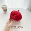 Touca Vermelha para Bebê Estilo Primavera e Outono para Meninas Recém-Nascidos 0-1-3 Anos Boina Chapéu de Tricô Chapéu de Abóbora