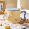 Taza de Cerámica con Mariposa en Relieve de Alto Valor de Color Taza de Regalo Acompañante con Tapa y Cuchara Taza de Café para Hogar y Oficina