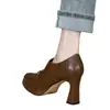 Zapatos de tacón alto con plataforma impermeables para mujer, punta redonda, nuevo modelo de primavera 2026, suela gruesa cómoda, tacón grueso, piel suave, zapatos de salón de corte bajo para mujer